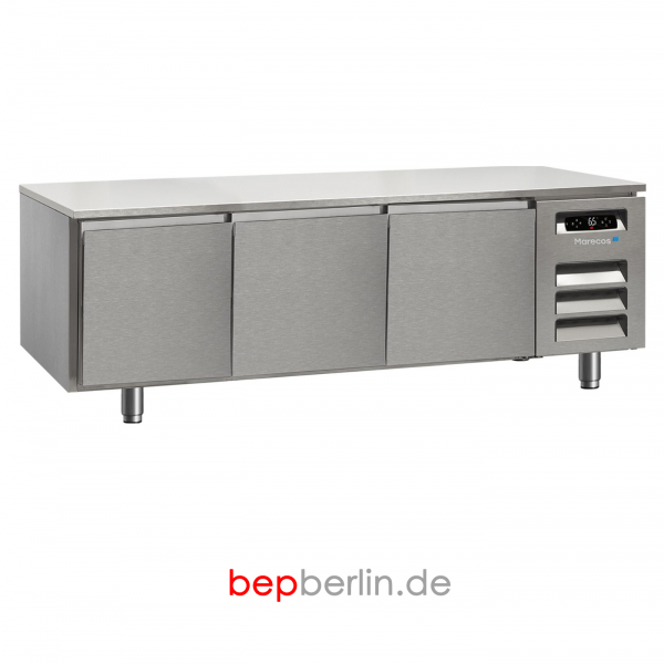 1.600 x 600 x 590 mm, Unterbaukühltisch 3 Schubladen, -2 / +8 °C, Abnehmbare Arbeitsplatte